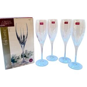 Cristal D'Arques Fluted Champagne Set 4 Crystal Durand Enchante Glass Paris New